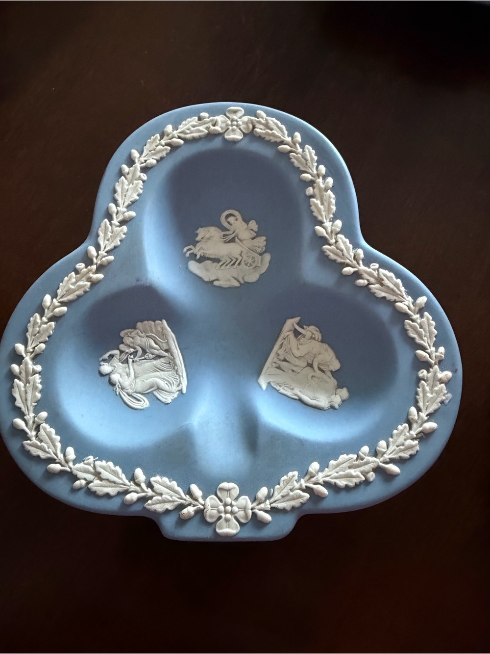 Wedgwood Blue Jasperware Tri-Section Dish with White Relief